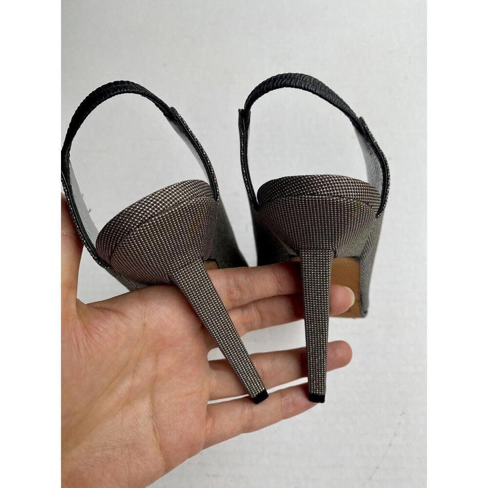 New CALVIN KLEIN COLLECTION Silver Slingback Pumps SHOES 37 / 7 - Picture 3 of 9